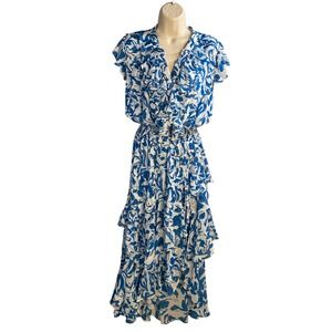 MISA Los Angeles Maxi Dress Womens XL Floral Ruffle Smocked Boho Chic Romantic